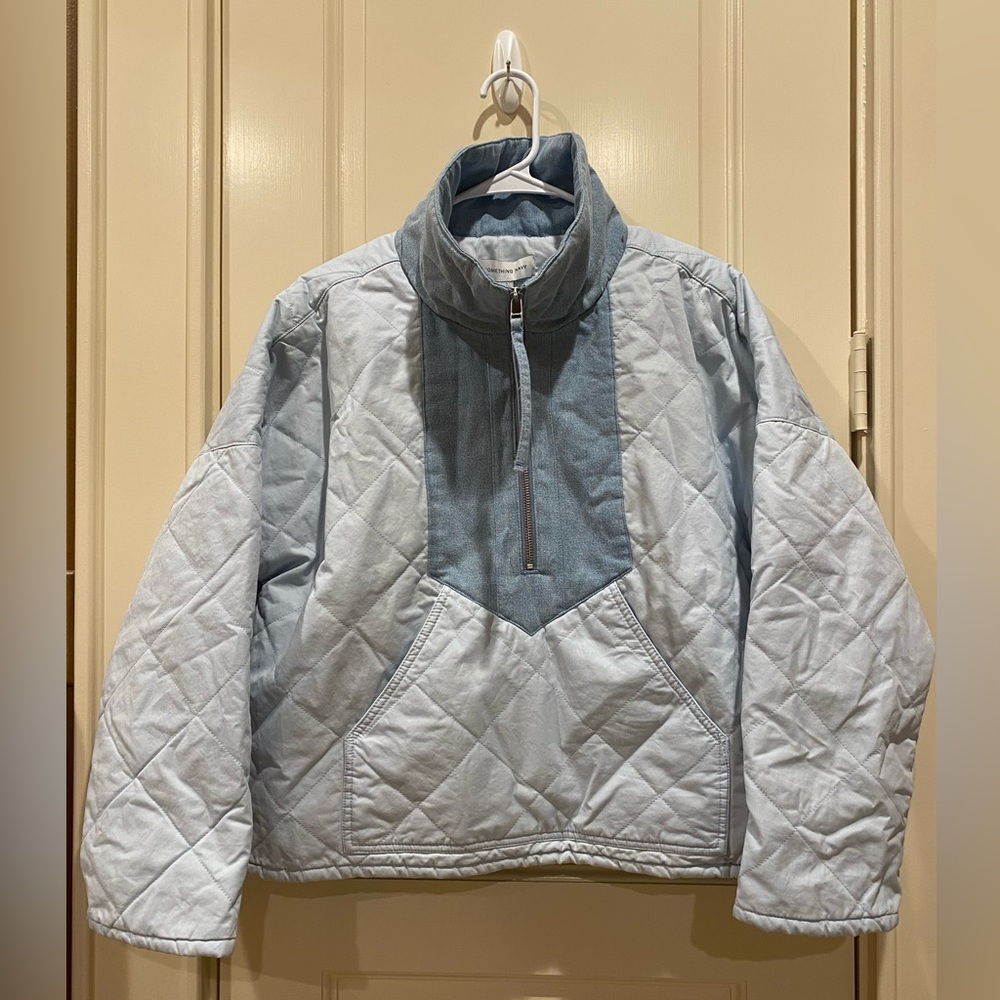 COPY - Something Navy Quilted Quarter Zip Jacket Light Blue — M